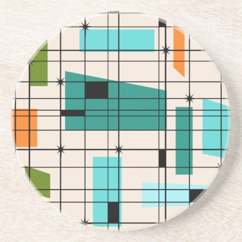 Retro Grid  Starbursts Sandstone Coaster