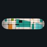 Retro Grid & Starbursts Skateboard<br><div class="desc">This Retro Grid and Starbursts Skateboard is where vintage style meets modern day. It features a cream colored background with kitschy, off kilter squares and rectangles in teal, turquoise, This light blue, orange, and avocado green. The whimsical blocks of color are overlayed are worked into some of the grid intersections....</div>