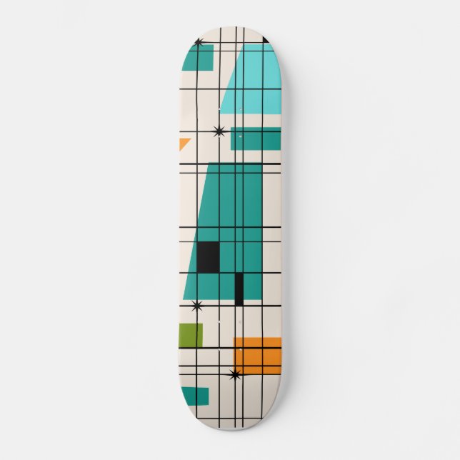 Retro Grid & Starbursts Skateboard Deck (Front)