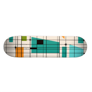 Retro Grid & Starbursts Skateboard Deck