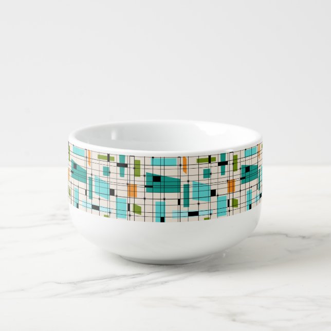 Retro Grid & Starbursts Soup Mug (Front)