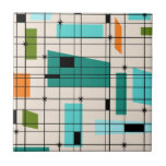 Retro Grid & Starbursts Tile<br><div class="desc">This Retro Grid and Starbursts Tile is where vintage style meets modern day. It features a cream colored background with kitschy, off kilter squares and rectangles in teal, turquoise, This light blue, orange, and avocado green. The whimsical blocks of color are overlayed are worked into some of the grid intersections....</div>