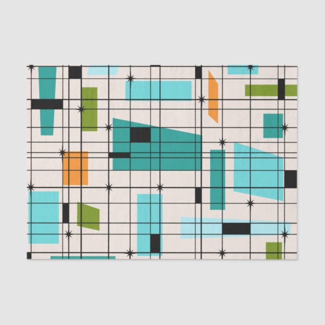 Retro Grid & Starbursts Tissue Paper (Front)