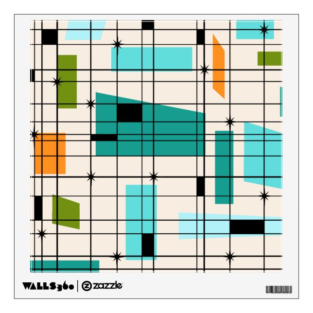 Retro Grid & Starbursts Wall Decal (Front)