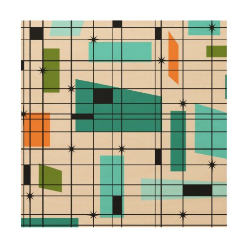 Retro Grid  Starbursts Wood Wall Art