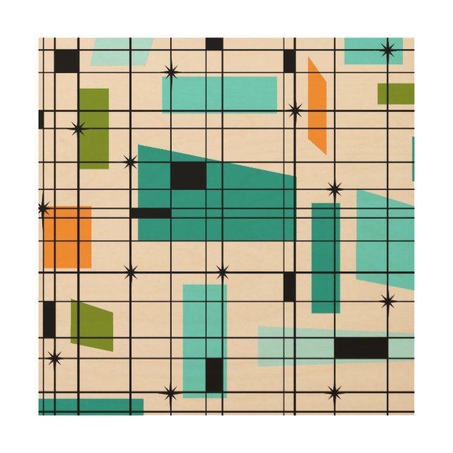 Retro Grid & Starbursts Wood Wall Art (Front)