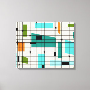 Retro Grid & Starbursts Wrapped Canvas Print