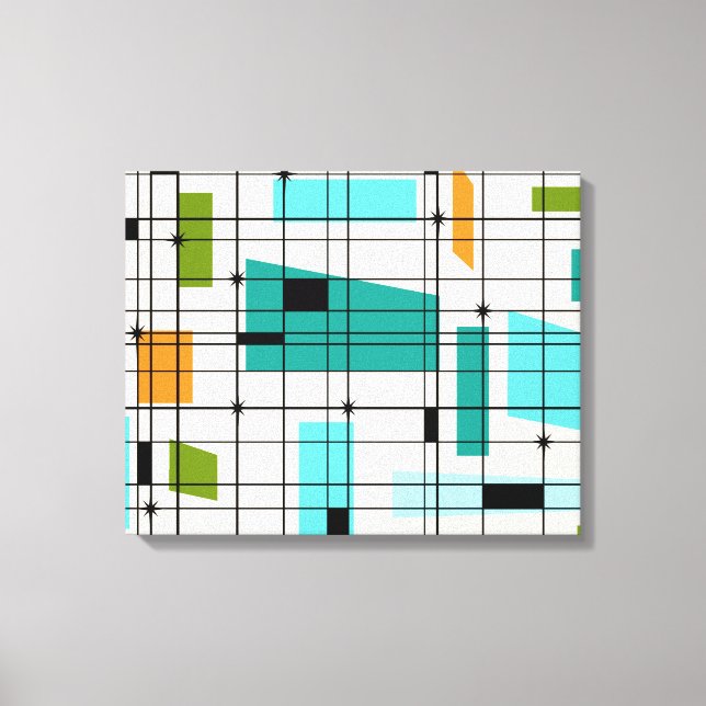 Retro Grid & Starbursts Wrapped Canvas Print (Front)