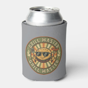 Retro Grill Master Burger Character BBQ King Vinta Can Cooler