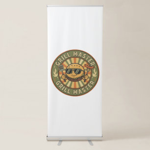 Retro Grill Master Burger Character BBQ King Vinta Retractable Banner