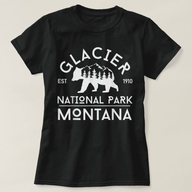 Retro Grizzly Bear Glacier National Park Souvenir T-Shirt (Design Front)