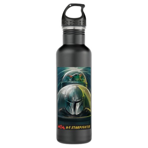 Retro Grogu  The Mandalorian N_1 Starfighter Art Stainless Steel Water Bottle