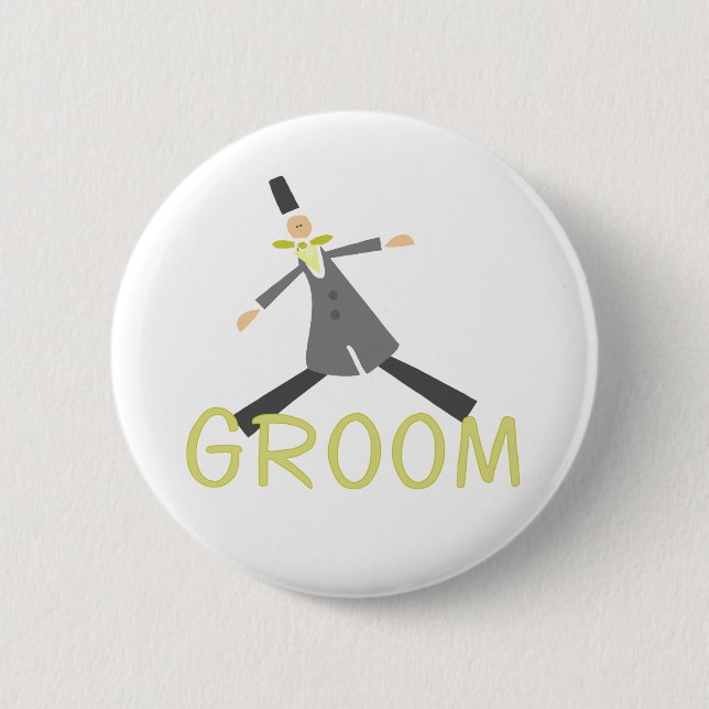 Retro Groom in Tuxedo Pinback Button (Front)