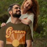 Retro Groom Typography Summer Sun Wedding T-Shirt<br><div class="desc">This fun and groovy wedding t-shirt is perfect for the groom. It features a retro sun design with 70's typography. The color scheme includes terracotta, orange, mustard-yellow, and beige. It's playful, unique, boho, and hippie. ***IMPORTANT DESIGN NOTE: For any custom design request, such as matching product requests, color changes, placement...</div>