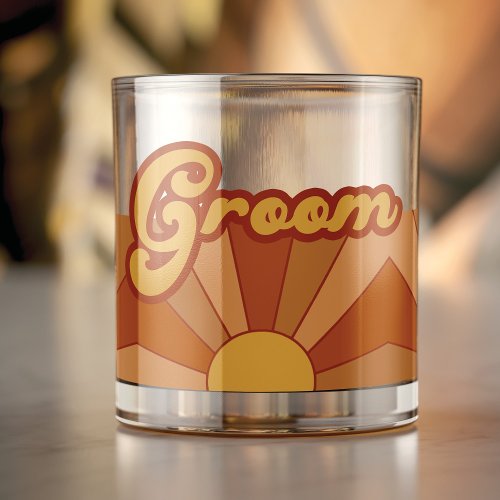 Retro Groom Typography Summer Sun Wedding Whiskey Glass