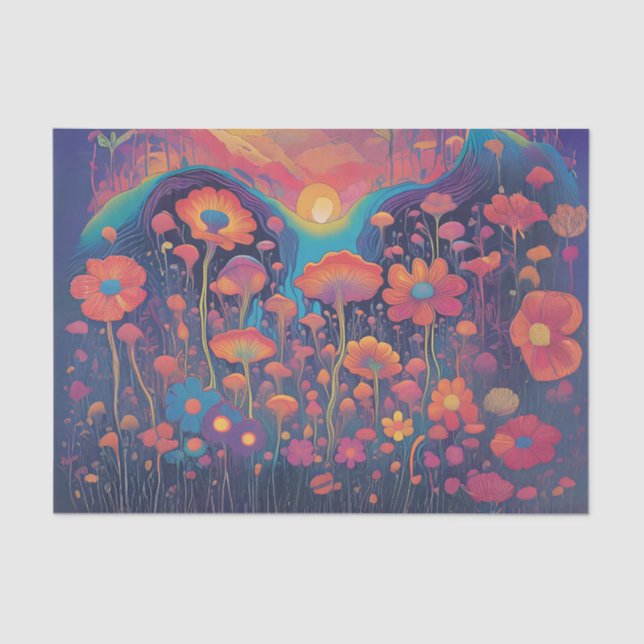 Retro Groove Flowers Decoupage Tissue Paper (Front)