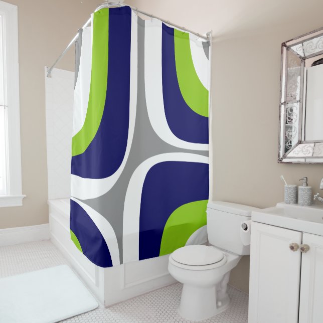 Retro Groove Mid Century Modern Abstract Pattern Shower Curtain (In Situ)
