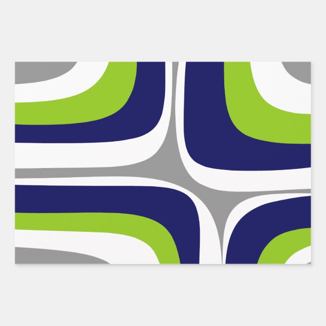 Retro Groove Mid Century Modern Abstract Pattern Wrapping Paper Sheets (Front)