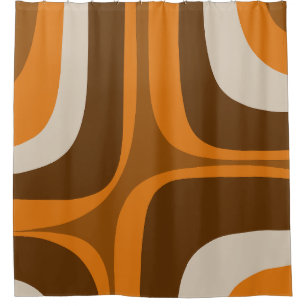 Retro Groove Mid Century Modern Pattern 70s Brown Shower Curtain