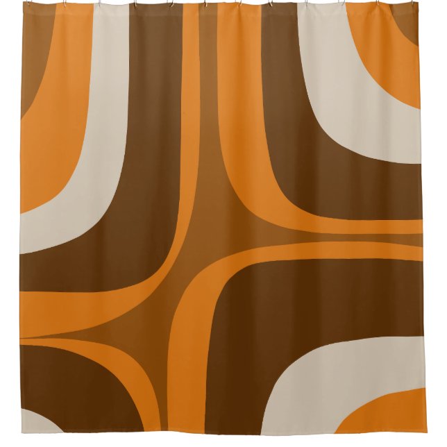 Retro Groove Mid Century Modern Pattern 70s Brown Shower Curtain (Front)