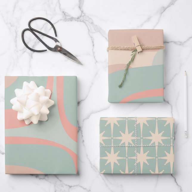 Retro Groove Pastel Vibes Patterns Wrapping Paper Sheets (Front)