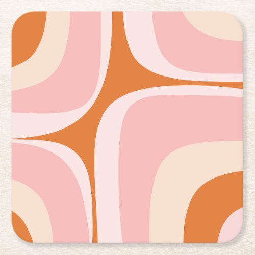 Retro Groove Pink and Orange Abstract Pattern Square Paper Coaster