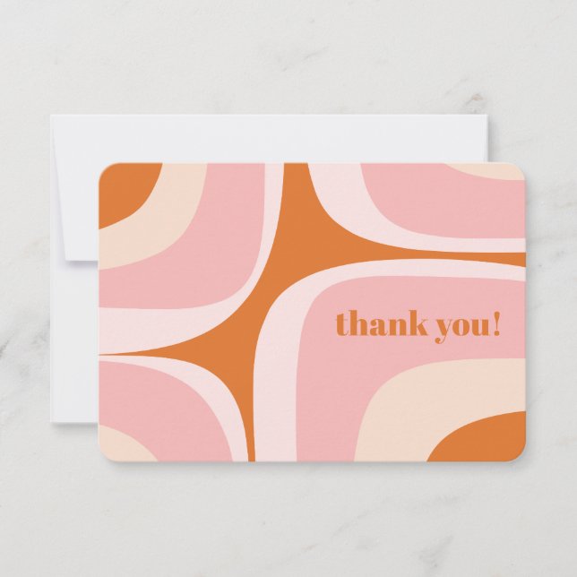 Retro Groove Pink and Orange Abstract Pattern Thank You Card (Front)