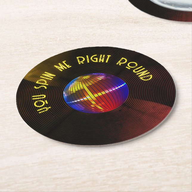 Retro Grooves: You Spin Me Right Round  Round Paper Coaster (Angled)