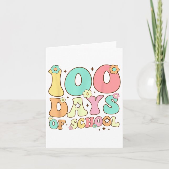 Retro Groovy 100 Days Happy 100th Day Of School Te Card (Front)