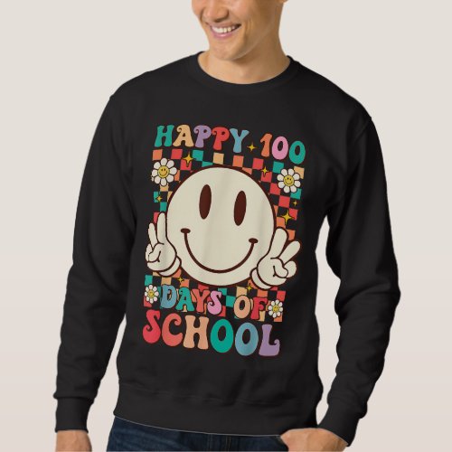 Retro Groovy 100th Day Teacher Smile Face 100 Days Sweatshirt