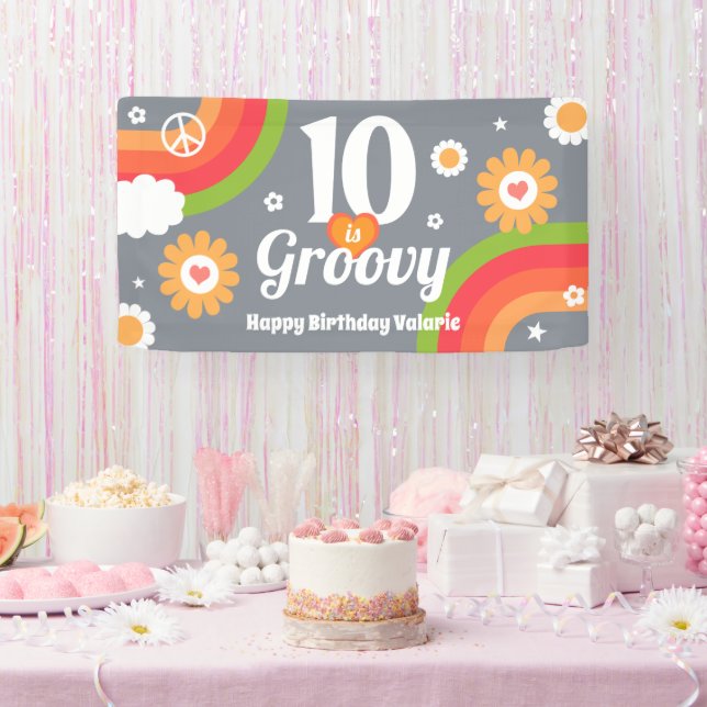 Retro Groovy 10th Birthday  Banner (Party)