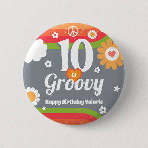 Retro Groovy 10th Birthday  Button