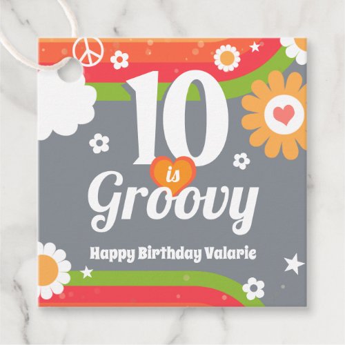 Retro Groovy 10th Birthday  Favor Tags