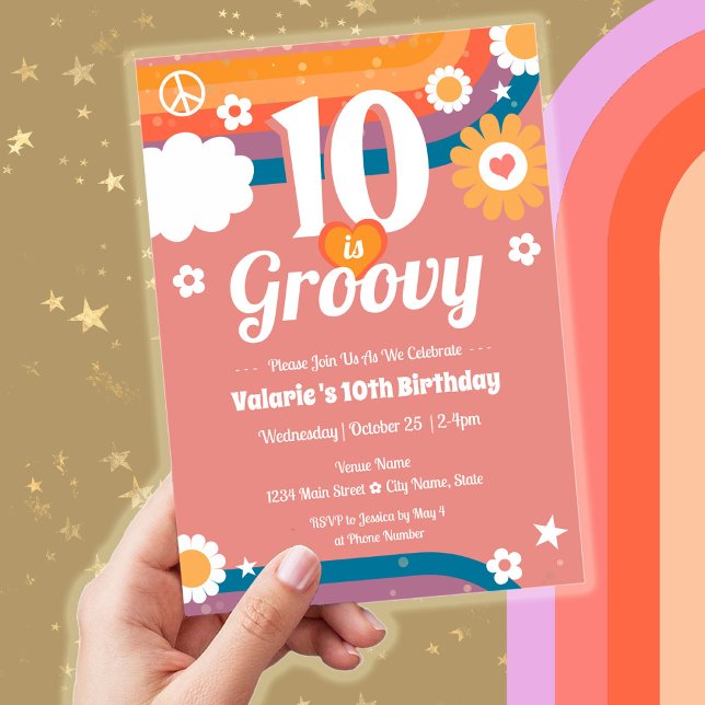 Retro Groovy 10th Birthday  Invitation (Creator Uploaded)