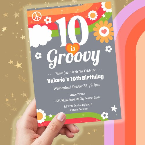 Retro Groovy 10th Birthday  Invitation