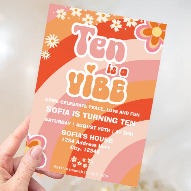 Retro Groovy 10th Birthday Invitation Template Zazzle