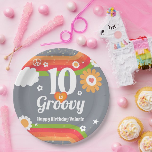 Retro Groovy 10th Birthday  Paper Plates (Party)