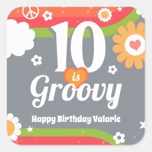 Retro Groovy 10th Birthday  Square Sticker