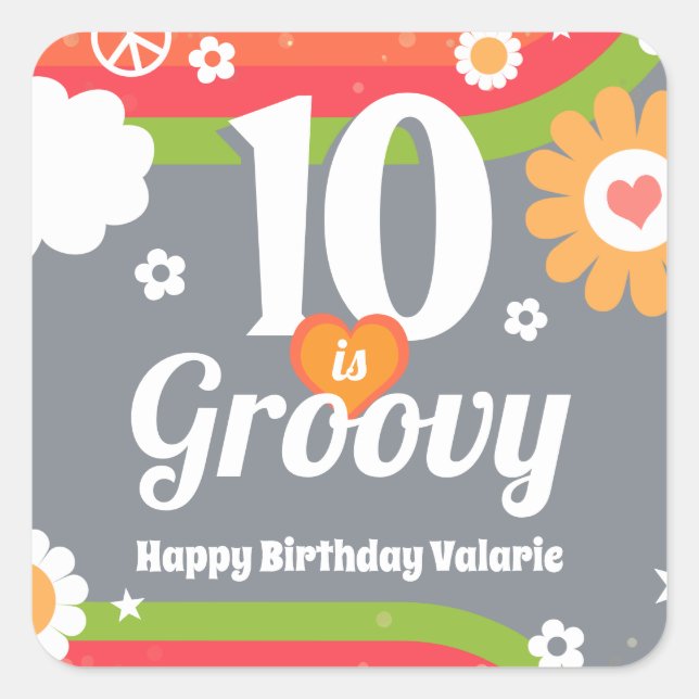Retro Groovy 10th Birthday  Square Sticker (Front)