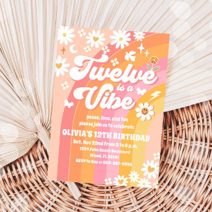Retro Groovy 12th Birthday Invitation