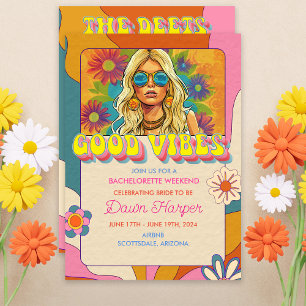 Retro Groovy 1960s Bachelorette Weekend Itinerary Invitation