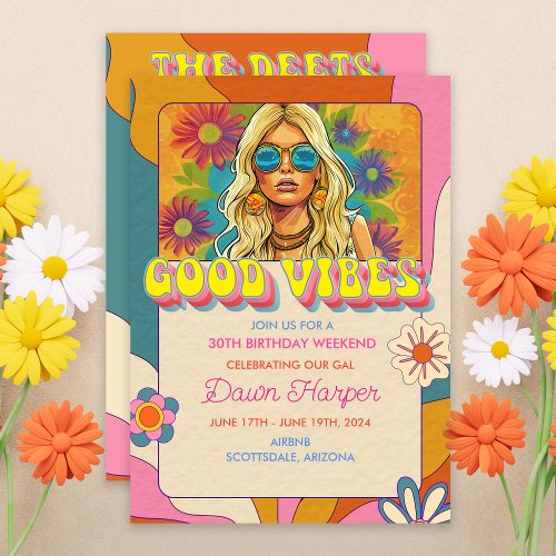 Retro Groovy 1960s Birthday Weekend Itinerary  Invitation