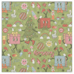 retro groovy 1970 disco christmas tree green check fabric