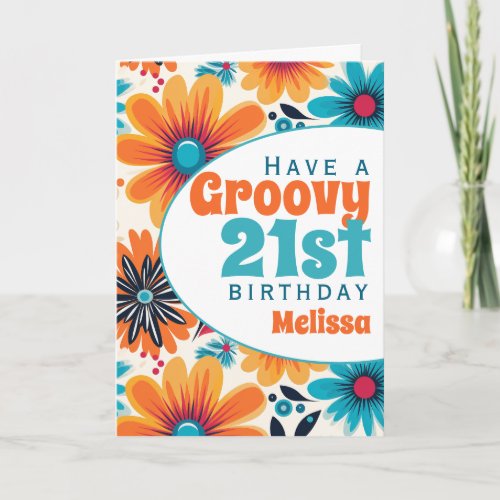 Retro Groovy 21st Birthday Flower Power Card