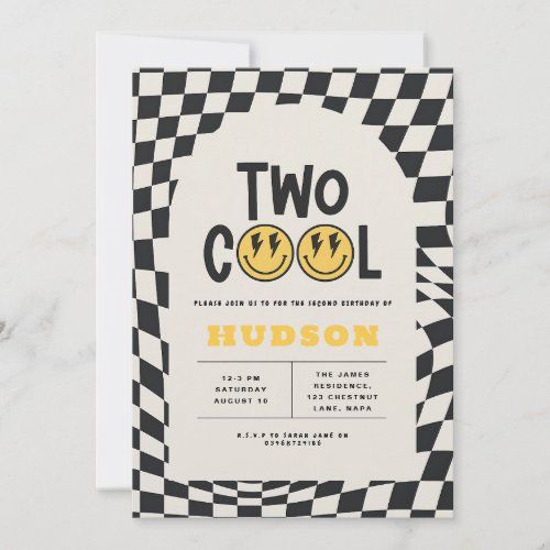 Retro Groovy 2nd Birthday Smiley Face Invitation