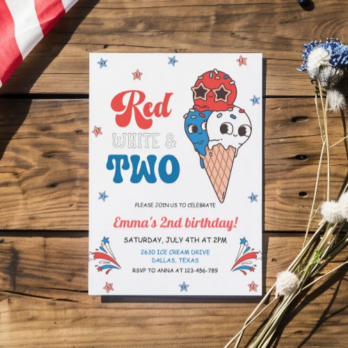 Retro Groovy 4th of July Kid 2nd Birthday Party Invitation