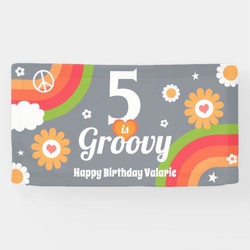 Retro Groovy 5th Birthday  Banner