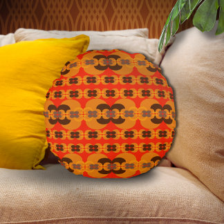 Retro Groovy 60's 70's Bubbles Pattern Round Pillow