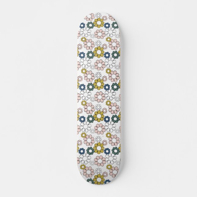 Retro Groovy 60s 70s Floral Skateboard (Front)