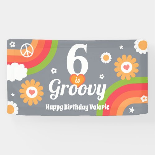 Retro Groovy 6th Birthday  Banner
